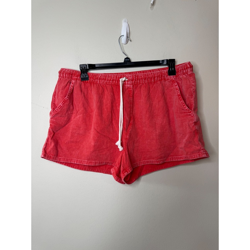 Aerie Red Acid Wash Cotton Shorts Elastic Waist Rope Drawstring XXL Womens